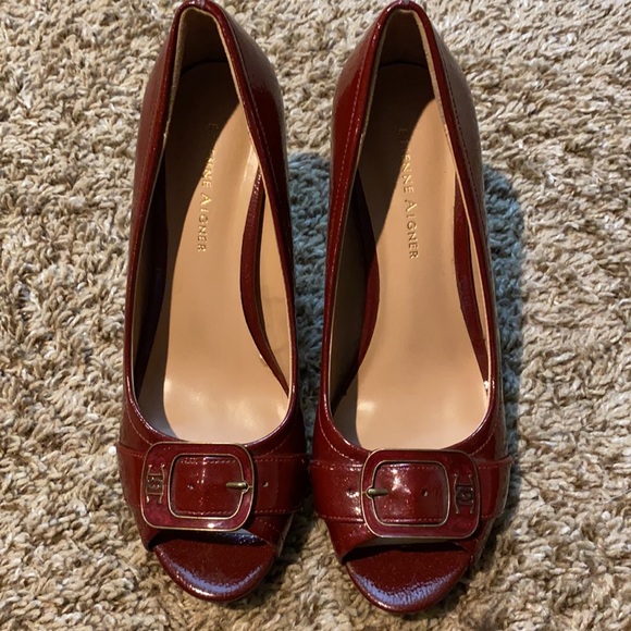 Etienne Aigner Women's Size 7.5 Heel Shoes Sparkle Red Peep Toe - Picture 2 of 7